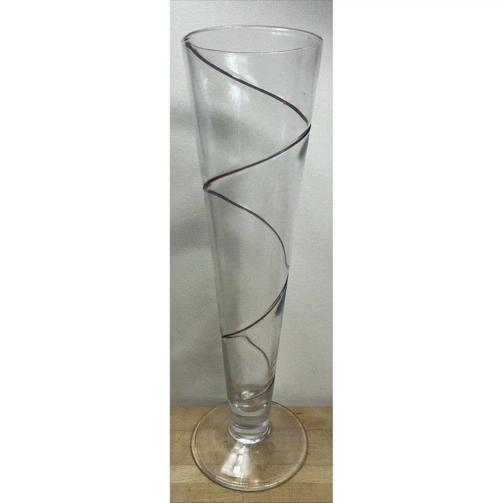 Vintage Crystal‎ Vase Clear With Red Swirl